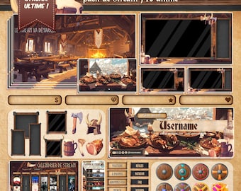 D&D Viking Tavern Full Stream Package FRENCH : Dungeon and Dragons RPG Animated Twitch Overlay FR