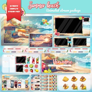 Summer Beach Stream Package: Tropical Animated Twitch Overlay