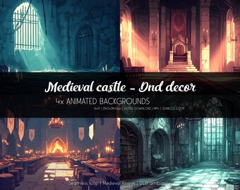 Cenários animados de castelo medieval: decoração para transmissões de RPG de D&D (download digital)