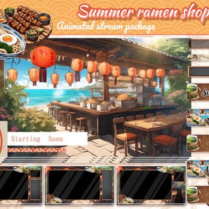 Summer Ramen Shop Animated Twitch Overlay Package (Digital Download)