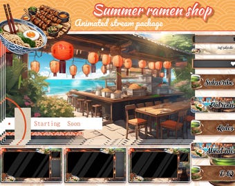 Summer Ramen Shop Animated Twitch Overlay Package (Digital Download)