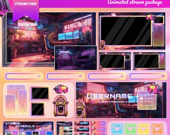 Cyberpunk Streamer Raum: Animiertes volles Stream-Paket