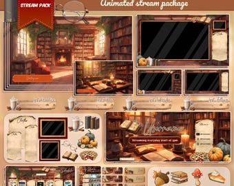 Cozy Autumn Bookstore ANIMATED STREAM PACKAGE : Fall Animated Twitch Overlay