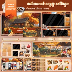 Cozy Cottage Autumn Full Stream Package: Animated Overlays & Alerts (Digital Download)