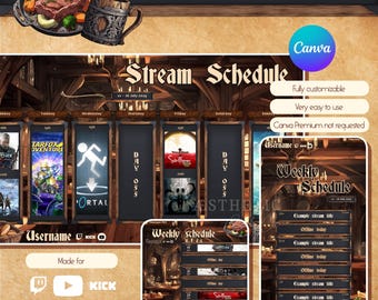 Medieval Tavern Stream Schedule: D&D Twitch, Instagram (Canva Template)