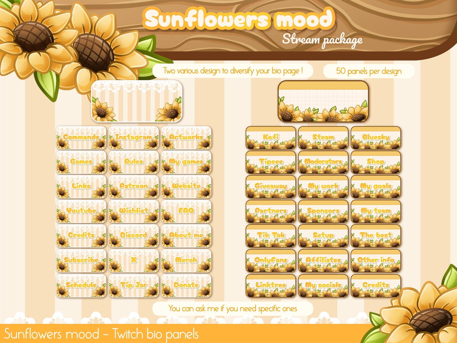 No AI Cute Sunflower Twitch Overlay Pack. Dandelion Stream Package ...