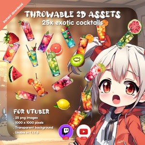 25 Cocktail Throwables: 2D Vtuber Assets (PNG)