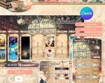 Sjabloon Cozy Cottagecore Bookstore-streamschema: Twitch, Instagram (canva, digitale download)