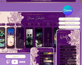 Floral Purple Stream Schedule Template: Celestial Twitch/Instagram Planner (Canva, Digital Download