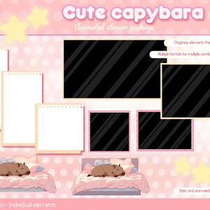 Lovely Capybara Twitch Animated Overlay Pack. Pastel Pink Stream ...