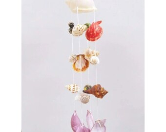 Handmade Sea Shell Conch Wind Chimes Hanging Mobile 4 Lines Garden Ornament Gift