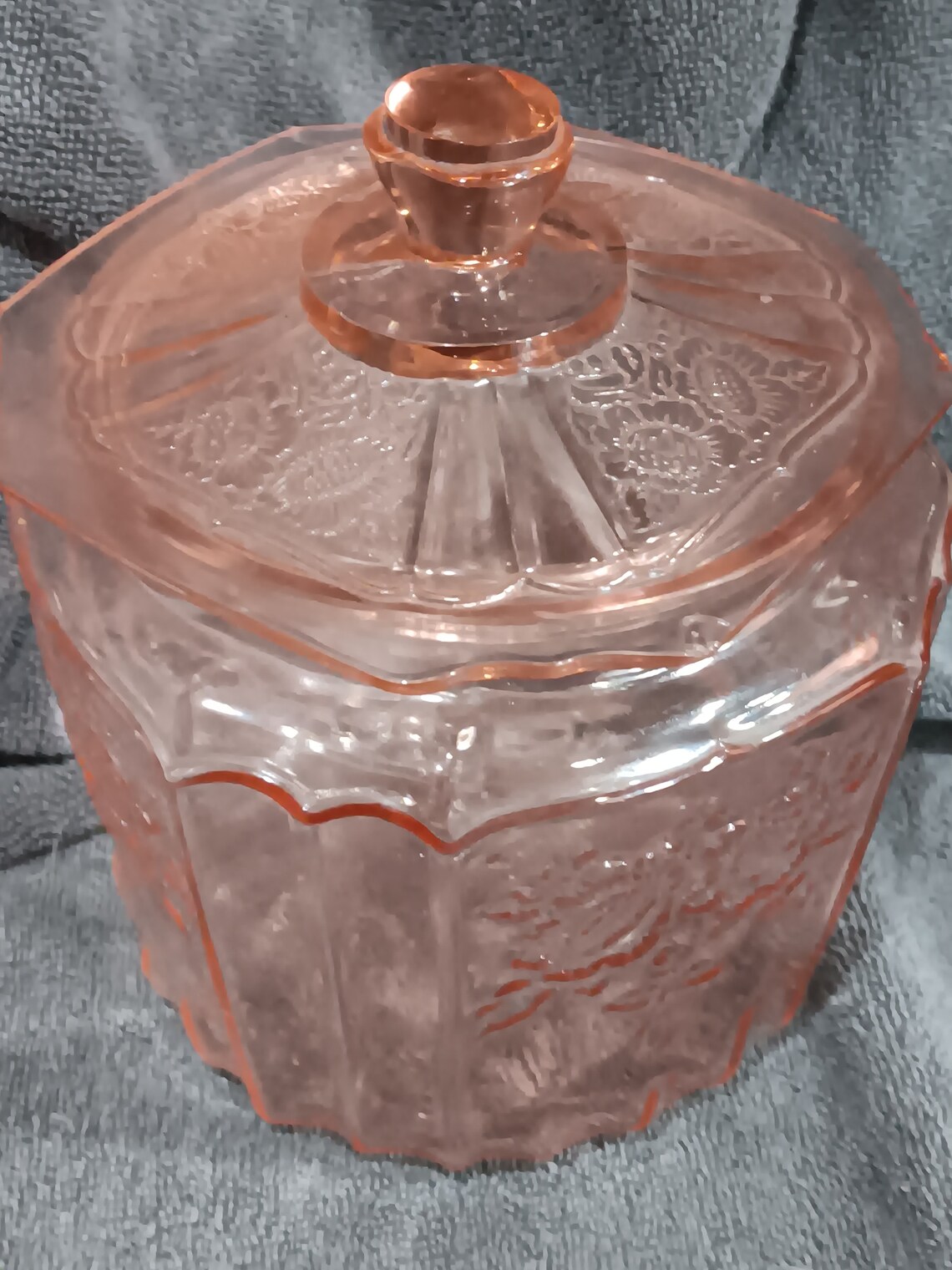 Vintage Pink Depression Glass Biscuit Jar Etsy