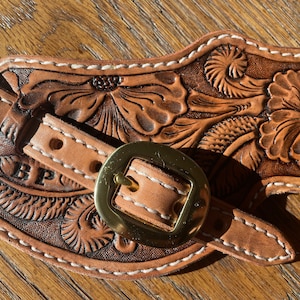 Western Leather Spur Straps, Custom, Tooled, Handmade, Floral, Initials ...