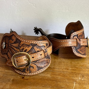 Western Leather Spur Straps, Custom, Tooled, Handmade, Floral, Initials