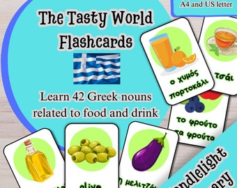Greek Food Flashcards | Learn 42 Nouns (Printable)