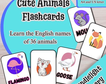 Cute Animal Flashcards: Learn English Names (Digital Download)