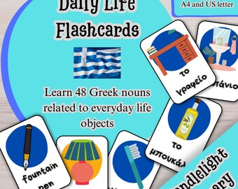 Learn Greek Nouns Flashcards: Daily Life Objects (Digital Download)