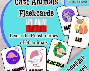 Polish Animals Flashcards, Bilingual English-Polish (Digital Download)
