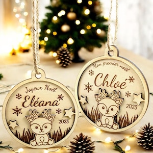Gepersonaliseerde houten kerstbal - Eerste Kerstmis - Vrolijk kerstfeest - Mijn eerste gepersonaliseerde kerst.