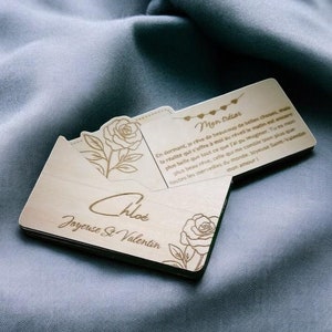 Enveloppe en Bois Personnalisée avec Carte Gravée pour la Saint Valentin, Cadeau Unique Saint Valentin, Cadeau romantique surprise.