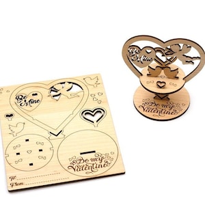 Carte cadeau Saint Valentin personnalisable pop-up en bois découpé et gravé à assembler