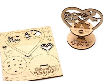 Carte cadeau Saint Valentin personnalisable pop-up en bois découpé et gravé à assembler