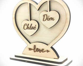 Cœur décoratif en bois personnalisé, cadeau Saint Valentin