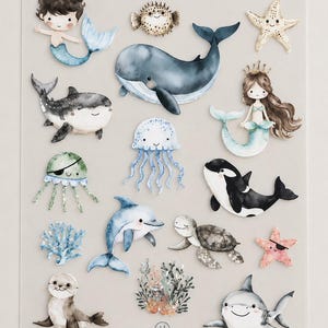 DIN A4 strijkpatches met zeedieren / Strijkapplicaties / Hot peel / Patches voor kinderen / Strijkset