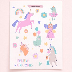DIN A4 Bügelbilder Einhorn & Prinzessin / Iron on/ Applikationen / Hot Peel / Patches Kinder / Set zum aufbügeln