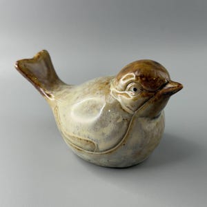 Cute Vintage Bird Figurine, Porcelain Bird, Beige Ceramic, Small Table Ornament, Rustic Decoration