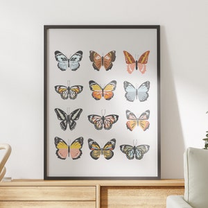 boho butterflies, printable art, digital print, girl&#39;s room decor, modern, retro, vintage decor, boho girl&#39;s nursery, butterfly wall art