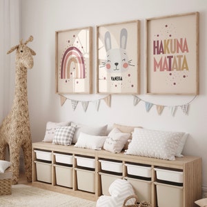 Kinderzimmer Poster Hase Set Boho Poster Bundle Kinderzimmer Bilder Personalisiert Eltern Geschenk Einweihungsparty Poster Tiere wallspring®