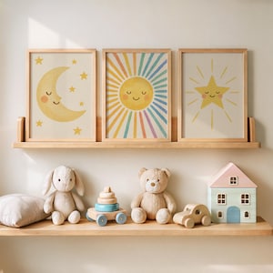 Poster per cameretta bambini sole, luna, stelle immagini decorazione cameretta bambini poster boho 1, 2 o 3 set arte murale, stampa cameretta bambini