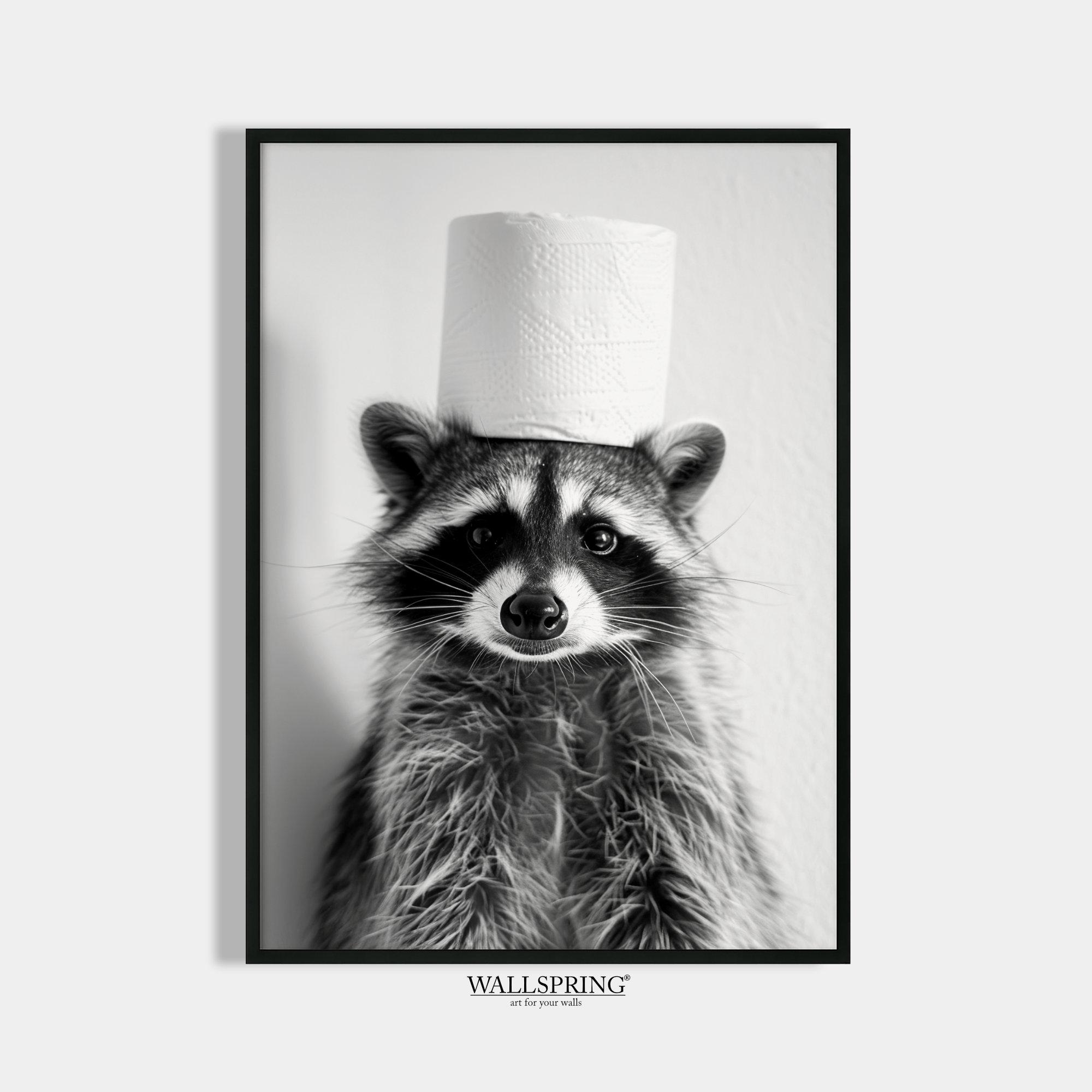 Gift house purchase bathroom poster raccoon with toilet paper roll on the head guest toilet decoration bathroom pictures raccoon housewarming gift