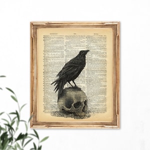 Poster vintage Corvo sul teschio Dizionario Stampa artistica Stampa vintage Corvo Poster Dizionario Stampa artistica Corvo Halloween Decor Home Wall Art