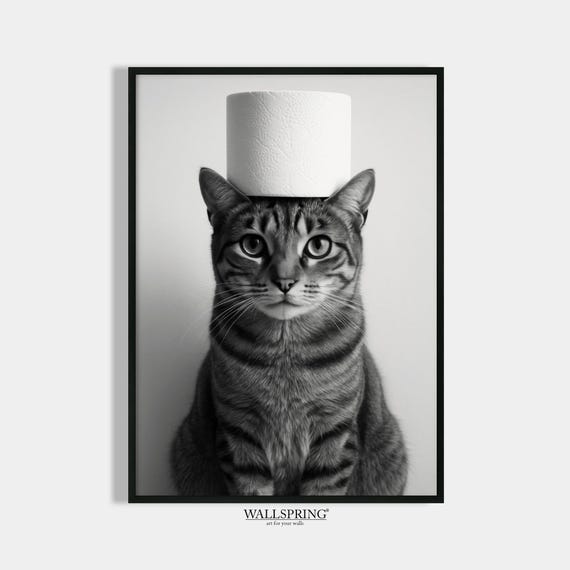 Badezimmer Poster Katze Geschenk Hausbau Gäste WC Deko Badezimmer Bilder Lustig Einweihungsgeschenk für Katzenliebhaber schwarzweiß Print