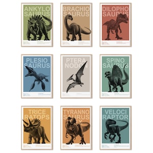Dinosaurier Poster Kinderzimmer Deko Kinderzimmer Poster Dino Print Geschenk Geburt Wanddekoration T-Rex Poster Bilder 3er, 6er, 9er Set