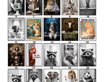 Animals on the toilet poster bathroom pictures guest toilet animals on the toilet gift moving house housewarming gift bathroom decoration funny