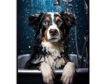 Hond in Bad Poster Badkamer Foto Gastentoilet Badkamer Decoratie Foto's Grappig Trendy Poster Wanddecoratie Art Deco Wanddecoratie Grappig