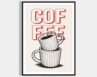 Kaffee Poster Küchen Deko Wand - Wanddeko Esszimmer - Geschenk Kaffeeliebhaber Print - Modernes Wohndekor - Kaffeeecke Bild Kaffeetassen