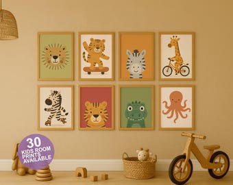 Children's room posters animals, baby room decoration and wall pictures, children's room prints, birth gift for parents, lion, tiger, giraffe, panda and much more.