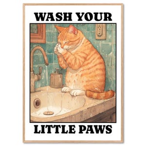 Immagine del bagno gatto Lava il tuo piccolo Poster delle zampe Decorazione del bagno per gli ospiti Immagini divertenti Regalo per trasloco Regalo di inaugurazione della casa Stampa del bagno