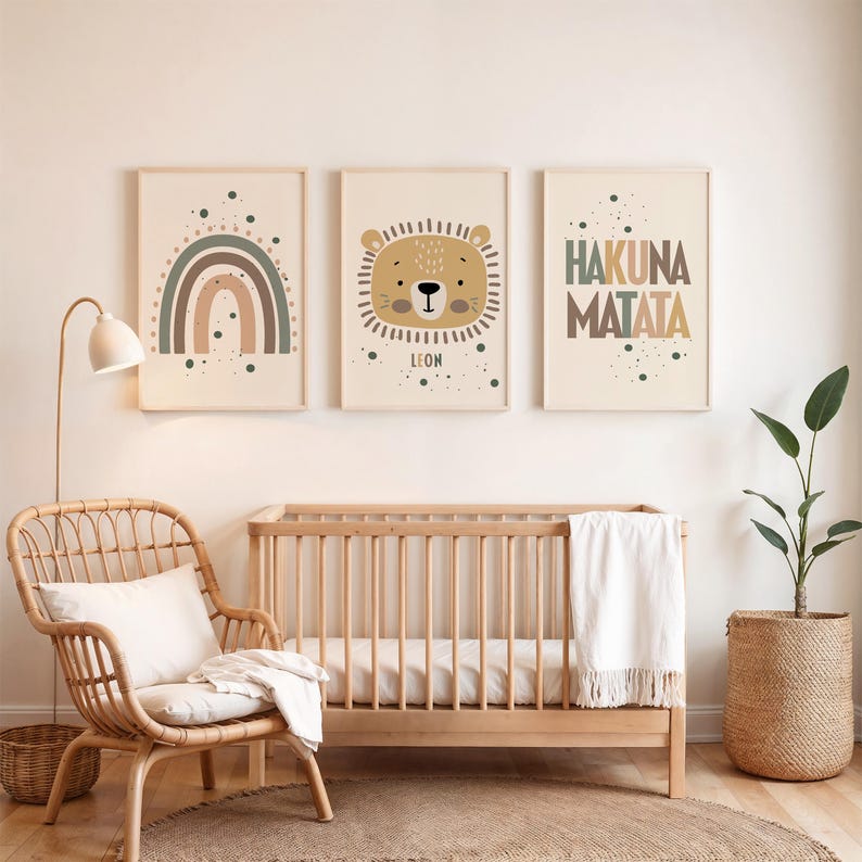 Children's room poster set Boho poster Hakuna Matata poster Lion Personalized Bundle Wall decoration Boho poster Gift parents Pictures wallspring® image 3