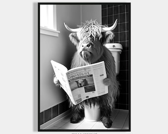 Cow on the toilet poster guest toilet picture bathroom decoration Highland Cow on the toilet funny poster wall decoration art deco wall decoration bull funny