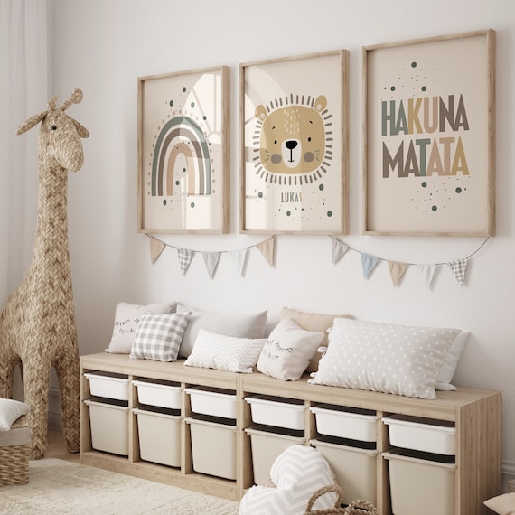 Kinderzimmer Poster Set Boho Poster Hakuna Matata Poster Löwe Personalisiert Bundle Wanddeko Boho Poster Geschenk Eltern Bilder wallspring®