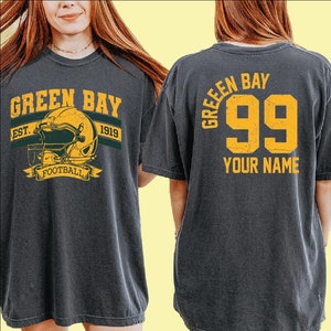 Green Bay Football Vintage Style Shirt, Personalized Name Number Green Bay Tee, Green Bay Long Gift, Green Bay Game Day Tee, , BP