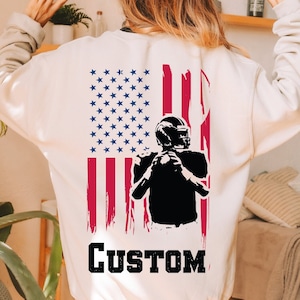 Personalized Football Flag Sweatshirt, Custom Name Football Player Hoodie,  Team Name with American Flag Sweater, Pro America Sweatshirt