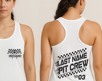 Personalized Racing Tank Top, Motocross Crop Top, Funny Pit Crew Racerback, Pit Tank Top, Race Team Gift, Pit Crew Checkered Flag Tee, BP