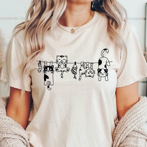 Cute Funny Cat Laundry Shirt, Cat Owner Shirt, Hanging Cats T-Shirt, Cat Lover T-shirt, Gift for Her, Cat Gifts, Cat Lover Gift, Pet Shirt
