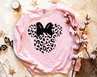 Leopard Minnie Mouse Sweatshirt, Cute Disney Mom Sweater, Leopard Minnie Ear Hoodie, Leopard Women Sweatshirt, Disney Family Vacation Hoodie